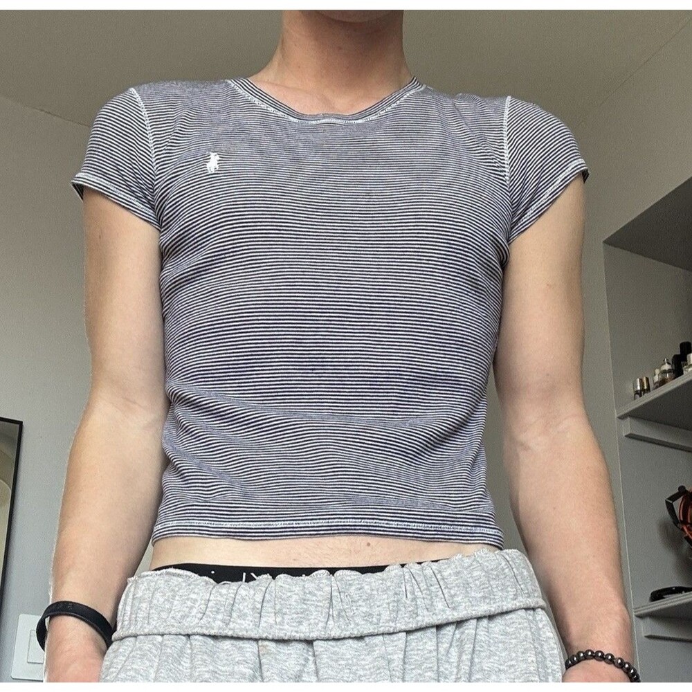 Adorable Polo Ralph Lauren women's blue and white striped top in a size large